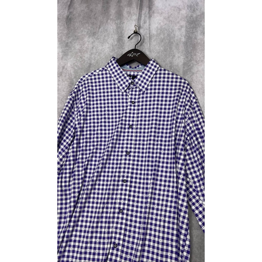 Butter Cloth Mens 2XL Purple Gingham Button Up Shirt Flip Cuff 100% Cotton SOFT